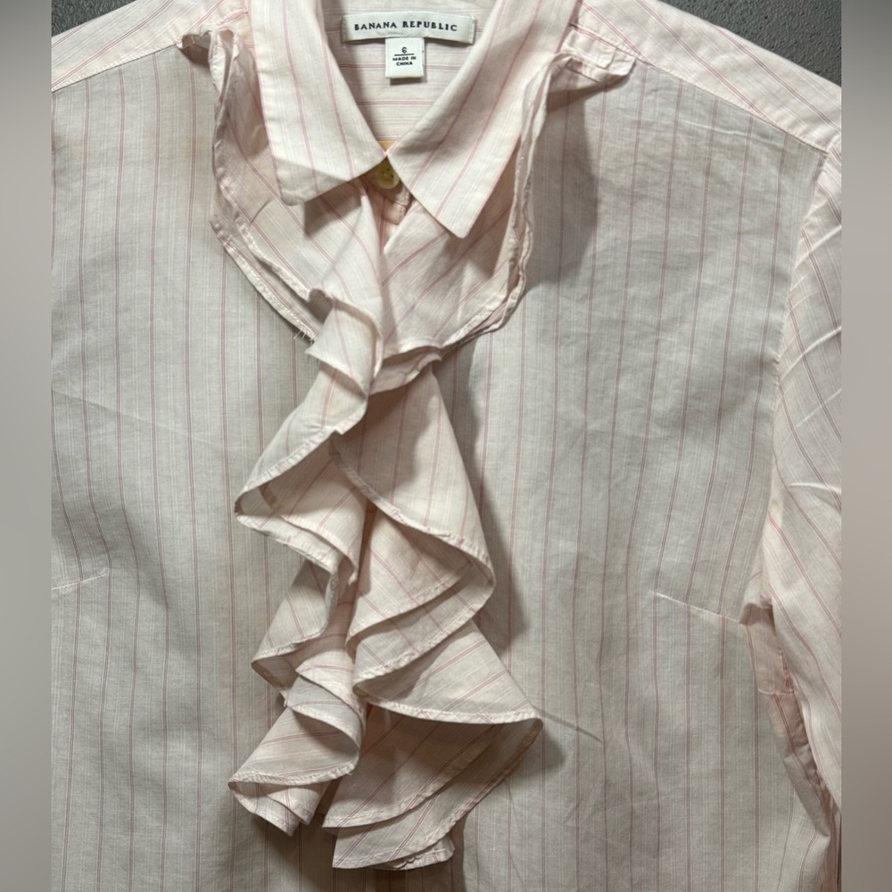 Banana Republic Pink Stripe Riley Button Up Ruffle Shirt - Picture 3 of 10